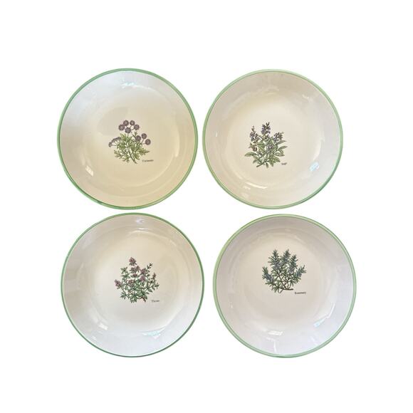World Market Cream Hand Painted Herb Plates set of 4 - Picture 1 of 8